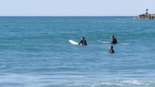 Oceanside California Feb 2020 Surfers Surfers Die Koud Water Zwemmen — Stockvideo