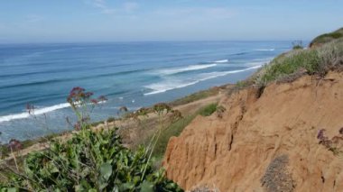 Seascape Vista Point, Del Mar Torrey Pines, Kaliforniya kıyısı ABD. Okyanus gelgiti, mavi deniz dalgası