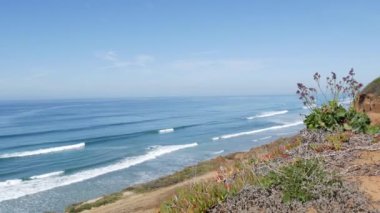 Seascape Vista Point, Del Mar Torrey Pines, Kaliforniya kıyısı ABD. Okyanus gelgiti, mavi deniz dalgası