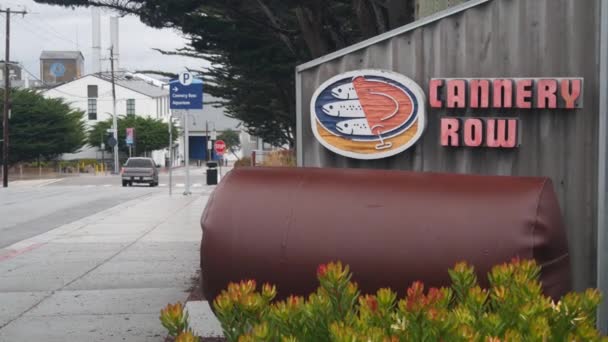 Monterey Kalifornia Usa Dec 2020 Znak Drogowy Cannery Row Zabytek — Wideo stockowe