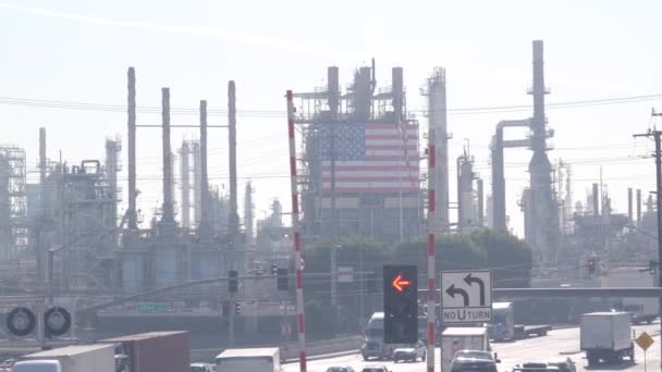 캘리포니아 Usa Dec 2020 마라톤 로스앤젤레스 가솔린 미국의 국기와 산업용 — 비디오