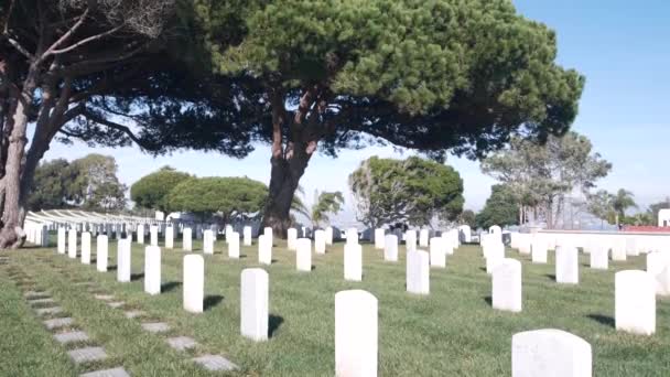 Grafstenen op Amerikaanse militaire nationale begraafplaats, kerkhof in de VS. — Stockvideo