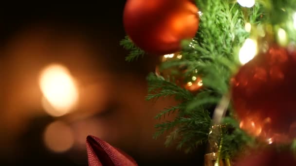 Le luci di albero di Natale da fuoco in focolare, Anno nuovo o decorazione di Natale di pino. — Video Stock