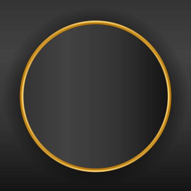 Soyut Siyah Parlak Çemberler Altın Sınır Çerçevesi ve Karanlık Arkaplanda Altın Parçacık. Lüks stil. Vektör İllüstrasyonu