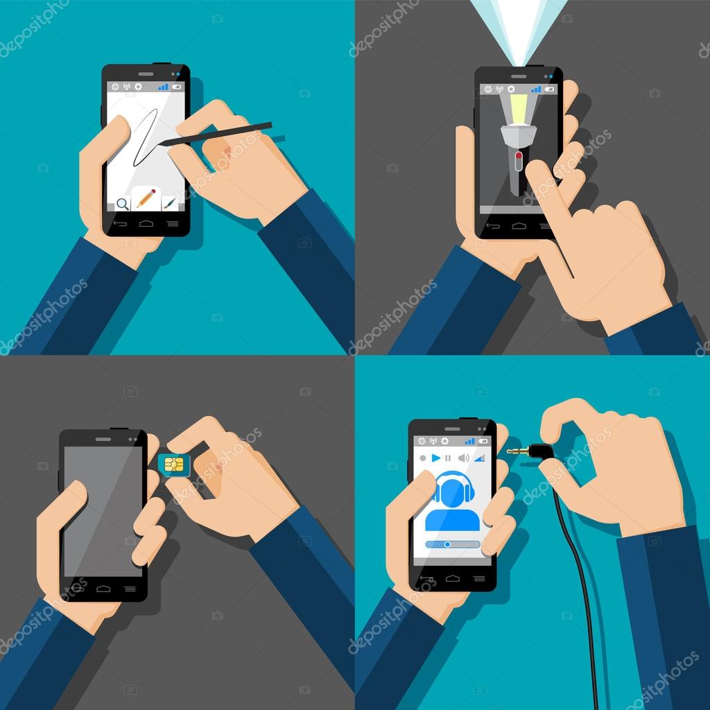 Hands holding touchscreen smartphones Stock Vector by ©dejanj02