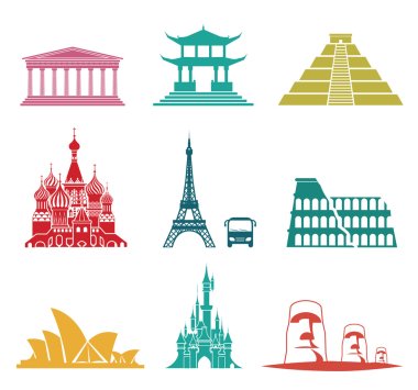 Famous monuments travel icons. clipart