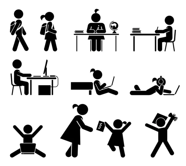 Días de escuela. Pictograma conjunto de iconos. Niños de escuela . — Vector de stock