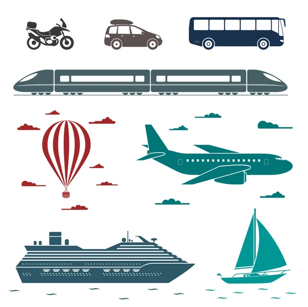 Icone del trasporto. Insieme vettoriale di diversi mezzi di trasporto — Vettoriale Stock