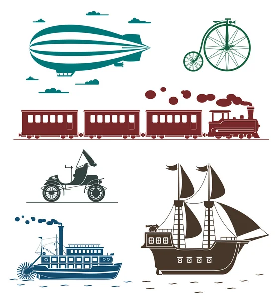 Iconos vectoriales de los medios de transporte antiguos . — Vector de stock