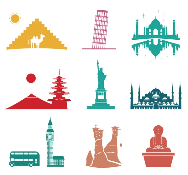 Famous monuments travel icons. — Stock Vector