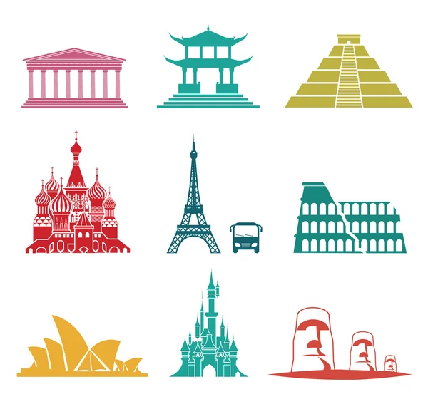 Famous monuments travel icons. — Stock Vector