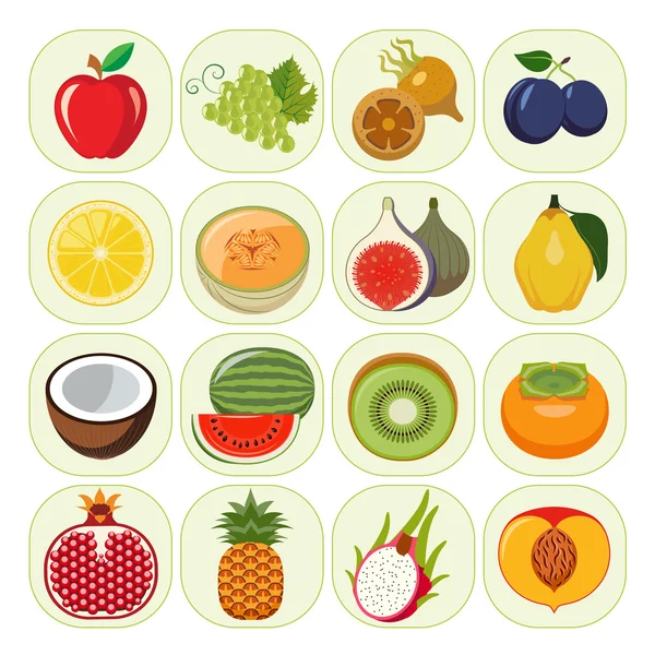 Aantal verschillende soorten fruit pictogrammen. — Stockvector