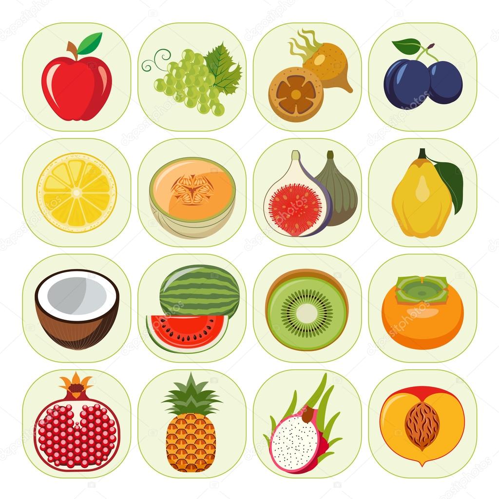 Set of different kinds of fruit icons.