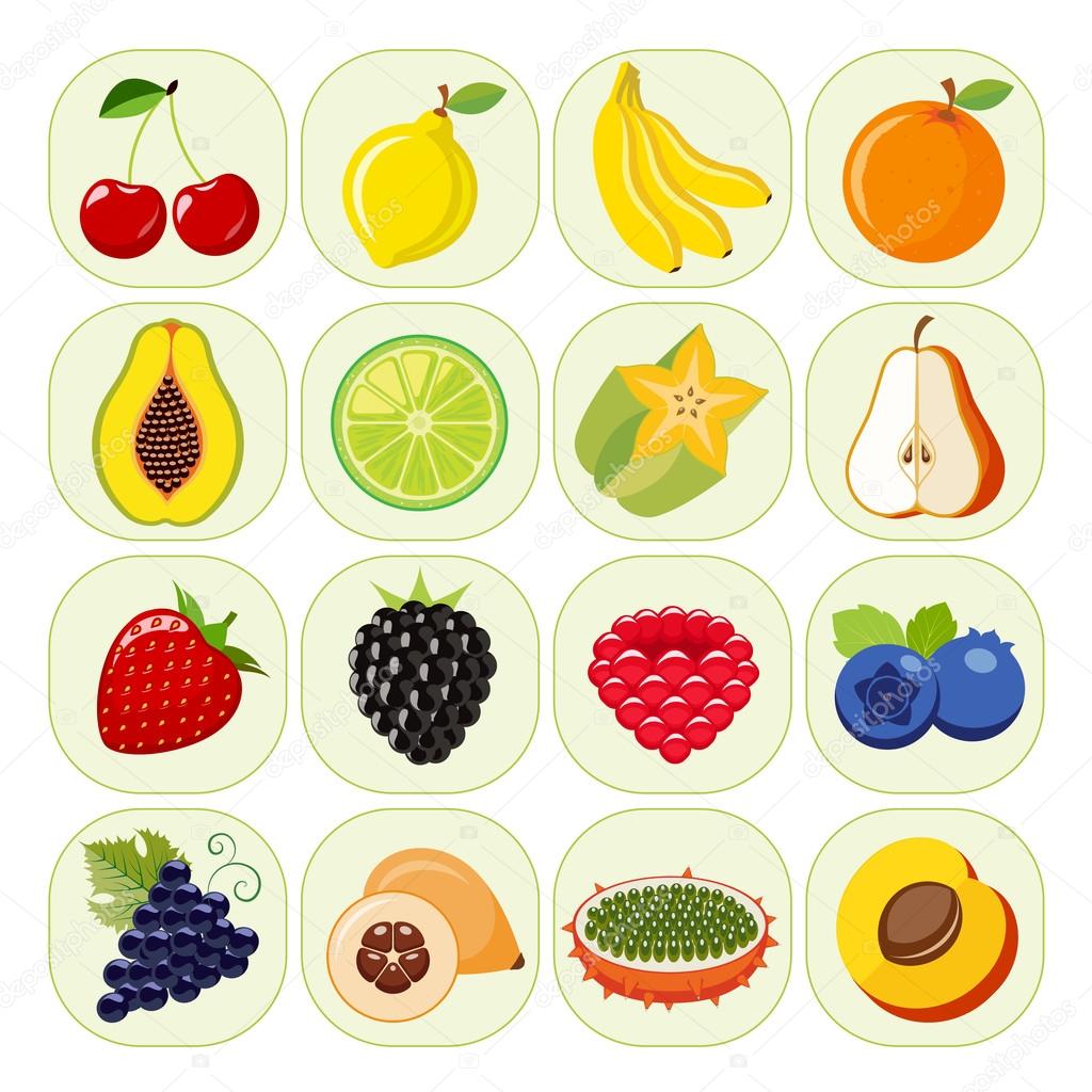 Set of different kinds of fruit icons.