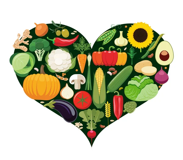 Conjunto de iconos vegetales que forman la forma del corazón . — Vector de stock