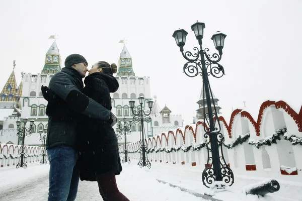 Loving couple walking in city