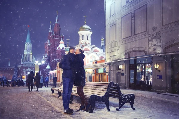 Loving couple walking in city — Stock Photo, Image