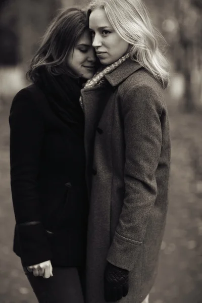 แฟนสาวสองคนในฤดูหนาว — ภาพถ่ายสต็อก
