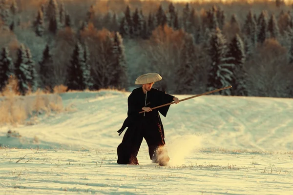 Самураи в зимнем поле — стоковое фото