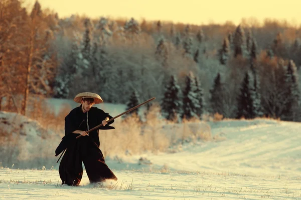 Samouraï dans le champ d'hiver — Photo