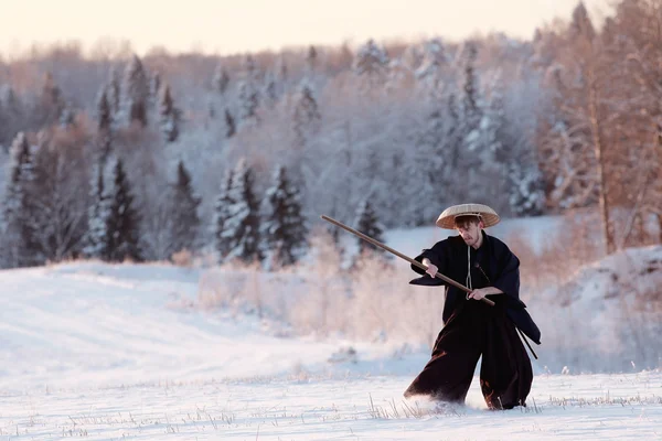 Samurai en el campo de invierno — Foto de Stock