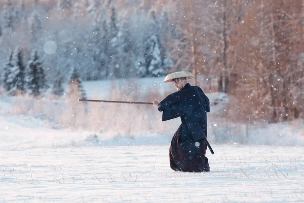 Samurai nel campo invernale — Foto Stock