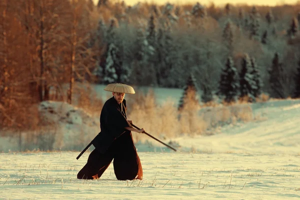 Самураи в зимнем поле — стоковое фото