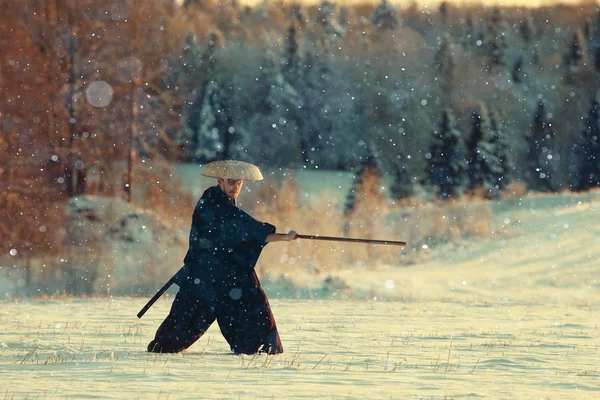 Samouraï dans le champ d'hiver — Photo