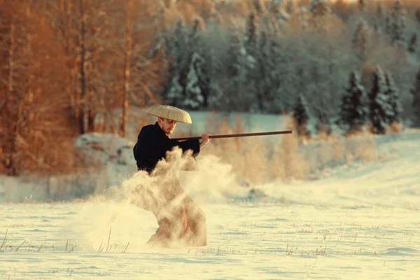 Samurai no campo de inverno — Fotografia de Stock