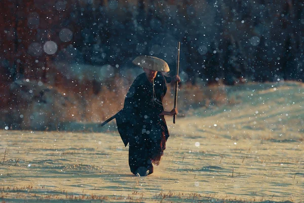 Samurai no campo de inverno — Fotografia de Stock