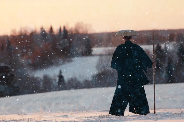 Samurai en el campo de invierno — Foto de Stock