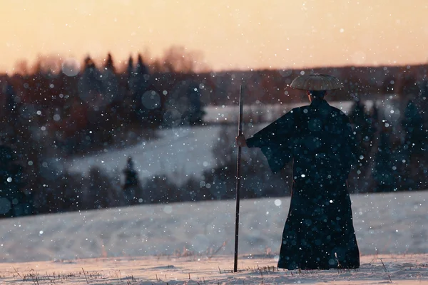 Samurai no campo de inverno — Fotografia de Stock