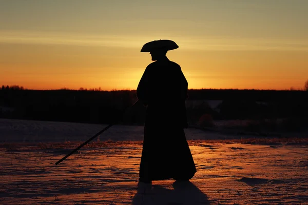 Samurai en el campo de invierno — Foto de Stock