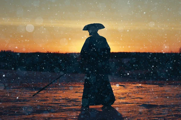 Samurai no campo de inverno — Fotografia de Stock