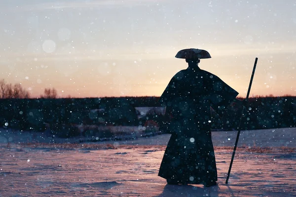 Samurai no campo de inverno — Fotografia de Stock