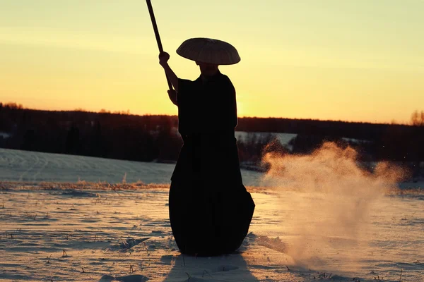 Samurai no campo de inverno — Fotografia de Stock