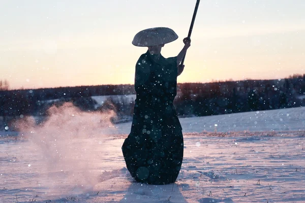 Samurai no campo de inverno — Fotografia de Stock