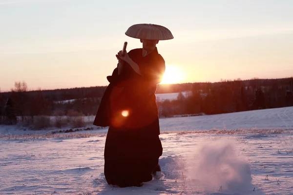 Samurai no campo de inverno — Fotografia de Stock