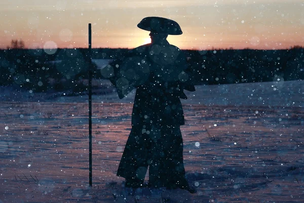 Samurai no campo de inverno — Fotografia de Stock