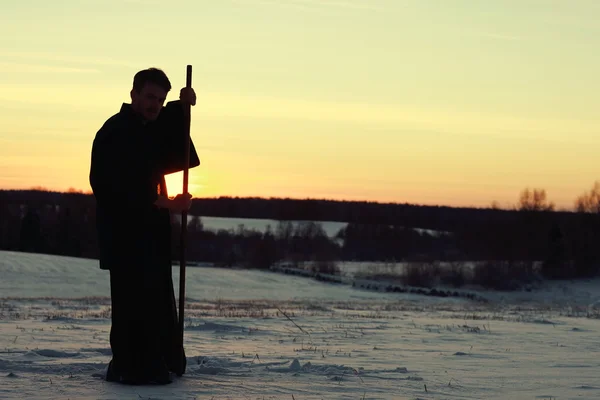 Samouraï dans le champ d'hiver — Photo