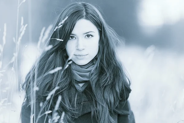 Brunette meisje in het besneeuwde forest — Stockfoto