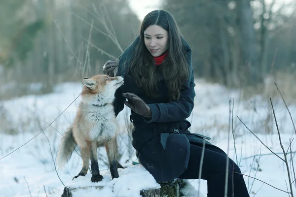 美しい少女と狐 — ストック写真