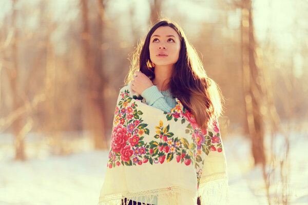 Woman wearing traditional Russian scarf