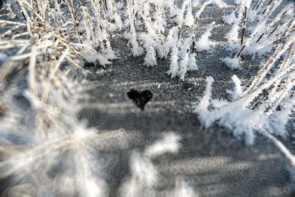 Kalp şeklinde işaret buz üstünde — Stok fotoğraf