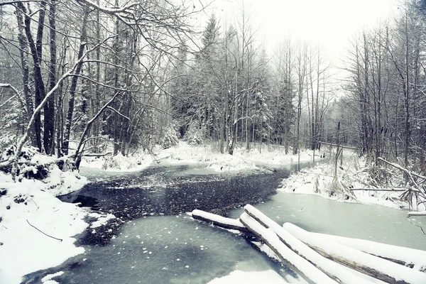 Besneeuwde Koude Winter in dorp — Stockfoto