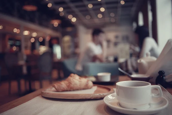 Breakfast with tea in cafe