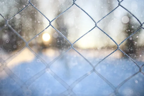 Fém Rabica háló és téli elmosódottak táj — Stock Fotó