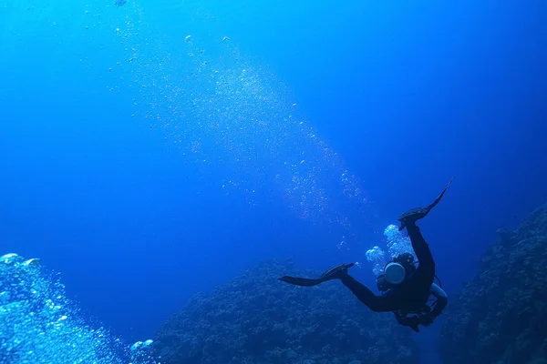 Jeden potápěč pod vodou — Stock fotografie