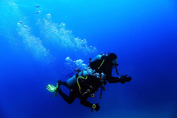 group of divers passing exams