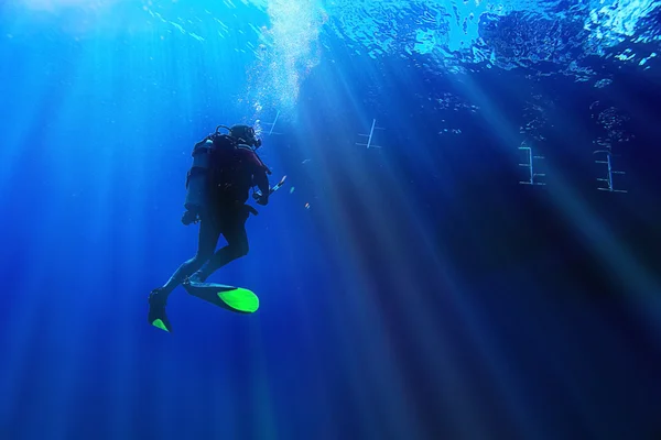 Unusual photo diver underwater — Stock Photo, Image